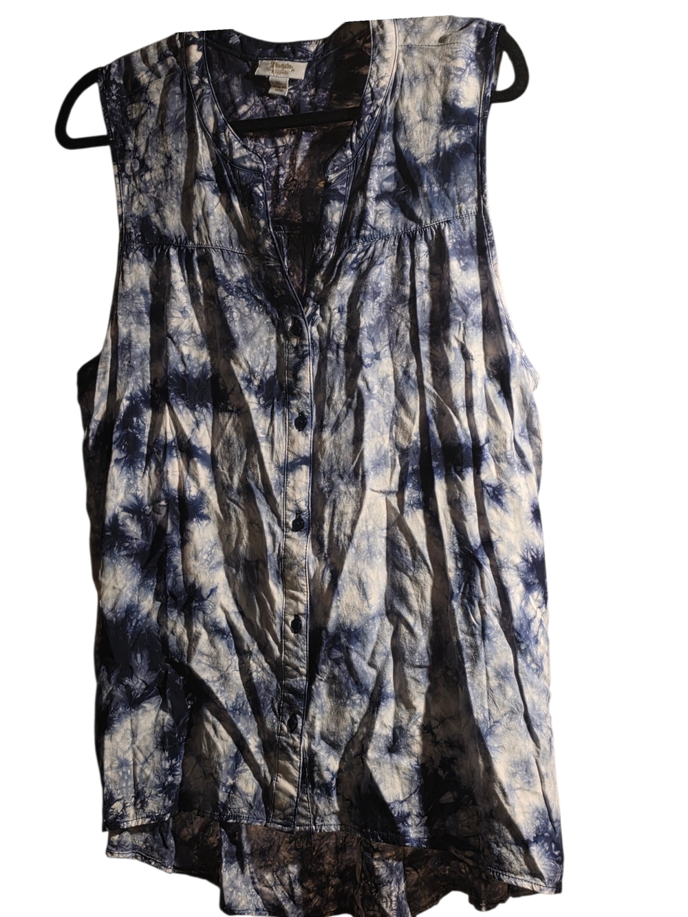 Sleeveless Tie-Dye Button Front Women's Top - Blue/White